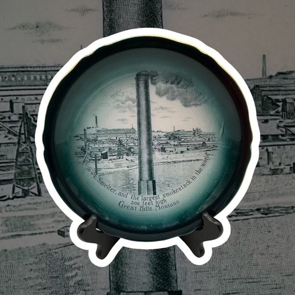 Buffalo Pottery Antique 7.5" B & M Smelter Smokestack Plate 1915 Great Falls Mt. - Picture 3 of 13